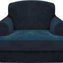CUCRAF T Cushion Sofa Cover 2 Piece Armchair Slipcovers, Soft Thick Velvet Couch Cover for Living Room, Washable High Stretch Furniture Protector with 1 Cushion Chair Slipcover (Chair, Peacock Blue)