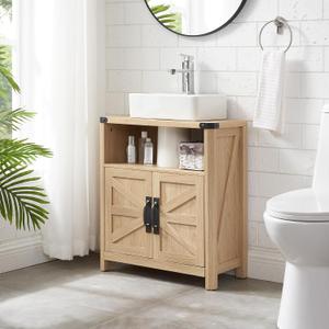 Bathroom Floor Cabinet, Farmhouse Bathroom Storage Cabinet, Adjustable Shelf, Barn Doors, Cabinet for Bathroom, Kitchen, Living Room (Natural Oak) (23.62"W x 11.81"D x 26.54"H)