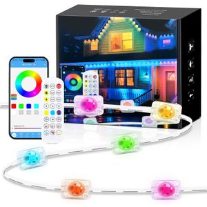 RGBCCT Soccer Game Day Lights for Outside House, 200FT Permanent Outdoor String Lights with Music Sync for Watch Party, App Control RGB Color Changing LED Lights for Backyard, Patio, Fence
