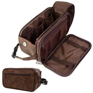 PAVILIA Toiletry Bag for Men, Travel Essentials Shaving Dopp Kit, Mens Travel Bag Toiletries Organizer Case for Grooming, PU Leather Water Resistant Cosmetic Bag Pouch (Dark Brown) (Large (10.5x5.5x6))