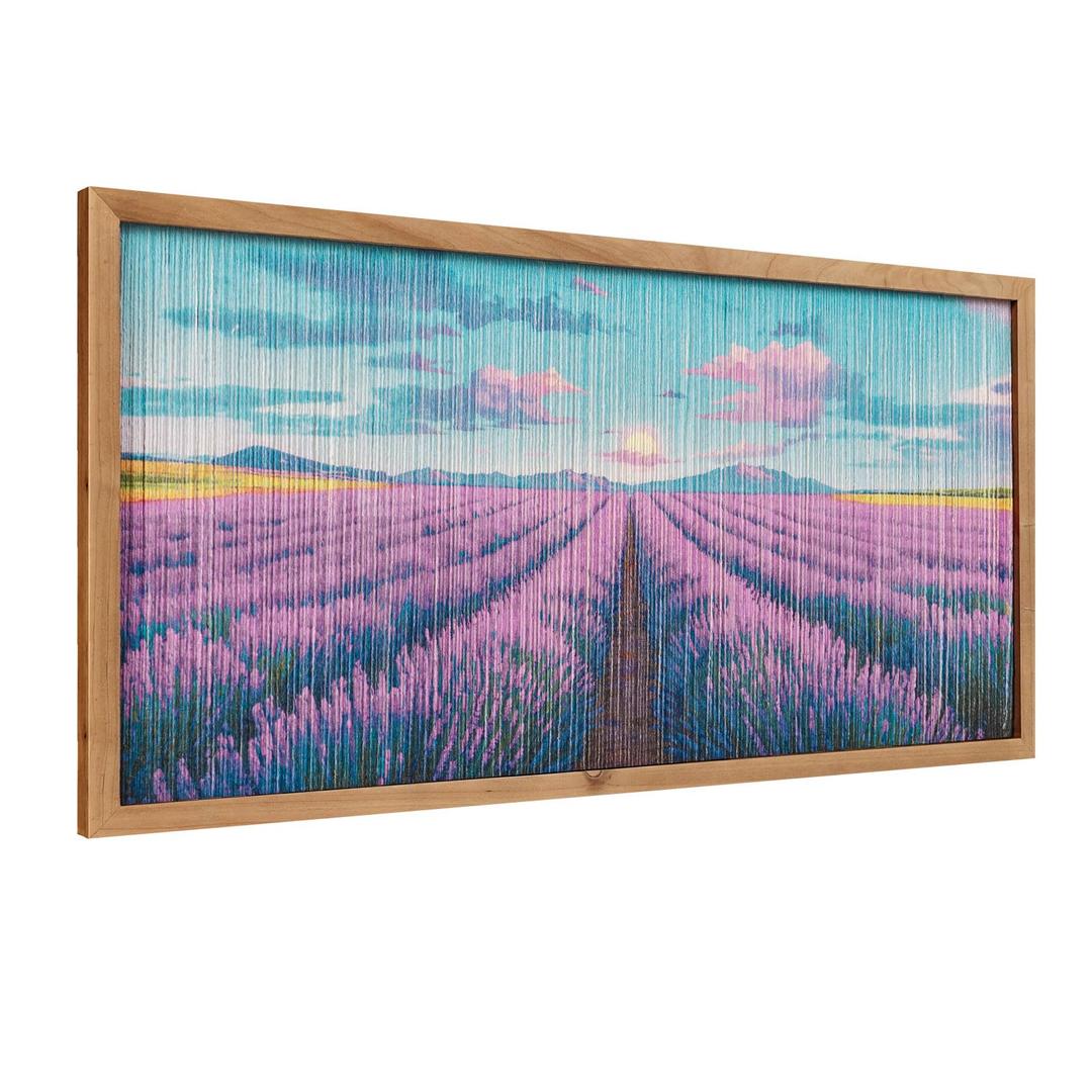 Flangairy Lavender Wall Art With Wood Framed, 23.6x11.8 Crafts String Picture Purple Flower Wall Decor, Living Room Bedroom Bathroom Decorations For Home