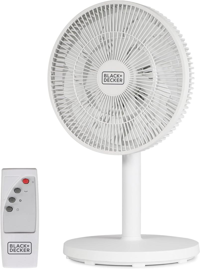BLACK+DECKER 12-Inch Dual Blade Table Fan with Remote, BFDTD12VW, Desk Fan for Home and Office, Tabletop Fan with 3 Speed Settings, 90-Degree Oscillating Fan with Adjustable Tilt, White