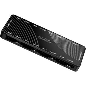 PCCOOLER ARGB Fan Hub, PWM ARGB Hub Addressable 5V 3Pin ARGB & 12V 4Pin PWM 2-in-1 RGB Case Fan Hub with Hidden Magnetic Base and SATA Power 16 Port, Support 8 Computer CPU Fans Splitter RGB Hub Black