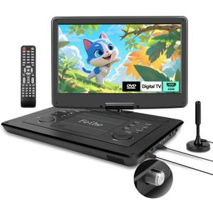 17.9" Portable DVD Player Built in TV with 15.6" Large HD Swivel Screen, ATSC Tuner, Built-in Battery, High Volume Speakers, Support HDMI/USB/AV/Sync TV and Multiple Formats