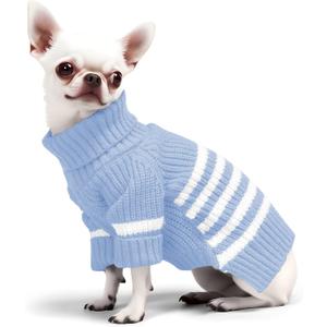 Haloumoning Small Dog Pullover Sweater, Striped Knitted Pet Sweaters for Fall Winter Dog Clothes, Turtleneck Thick Warm Clothes for Small Medium Large Dogs (Blue)