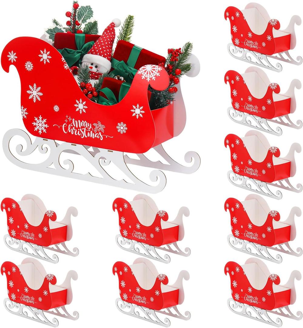 Kathfly 10 Set 15.8'' Large Christmas Sleigh Basket Gifts Bulk DIY Wooden Santa Sled Basket Empty Christmas Sleigh Decor Paper Gift Boxes Wooden Sled Runners Xmas DIY Craft for Holiday Supplies