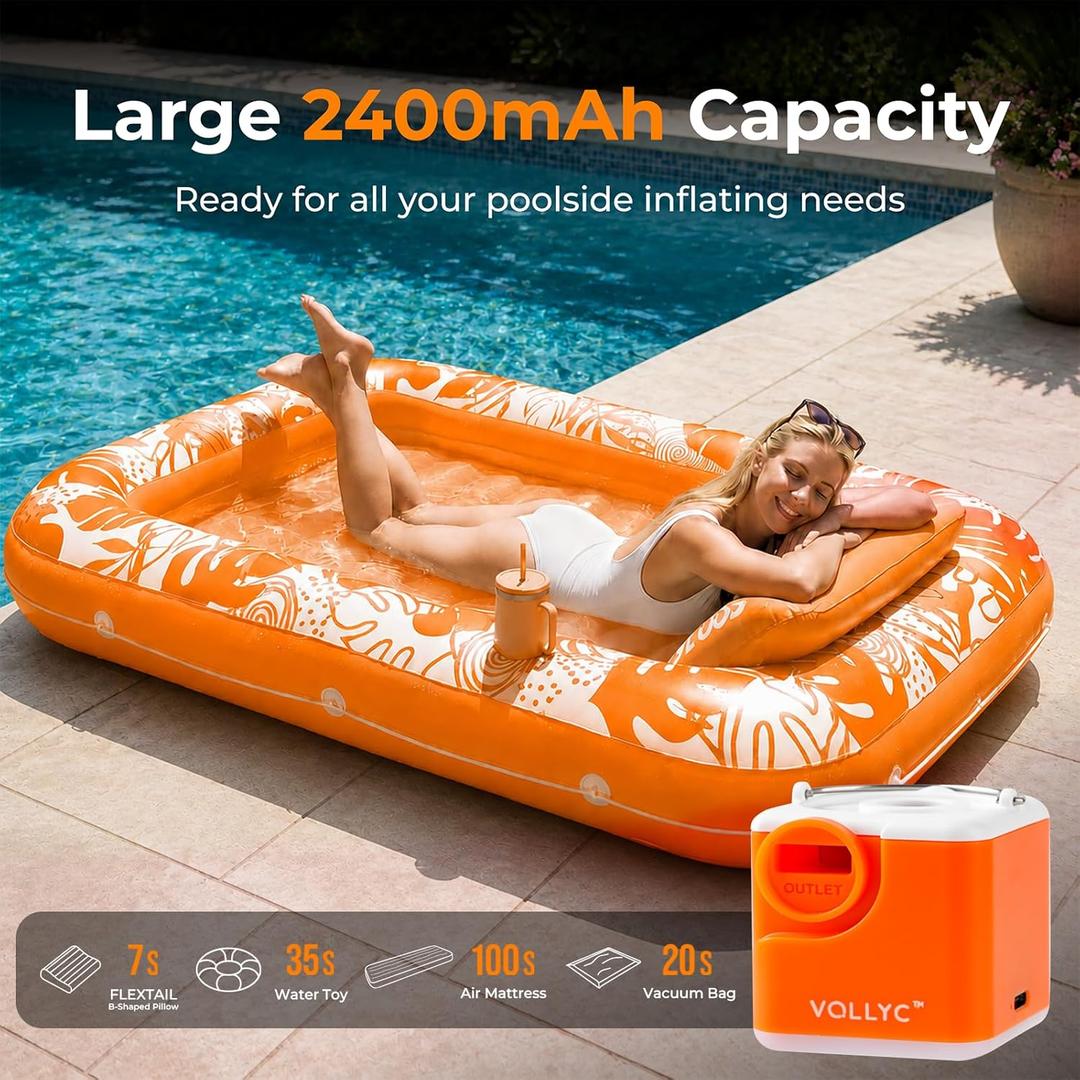 Portable Air Pump for Inflatables, 2400mAh Ultra Powerful Mini Air Mattress Pump with Camping Light, 4.5kPa Electric Air Pump Camping Gear for Pool Float, Air Mattress,Vacuum Storage Bags