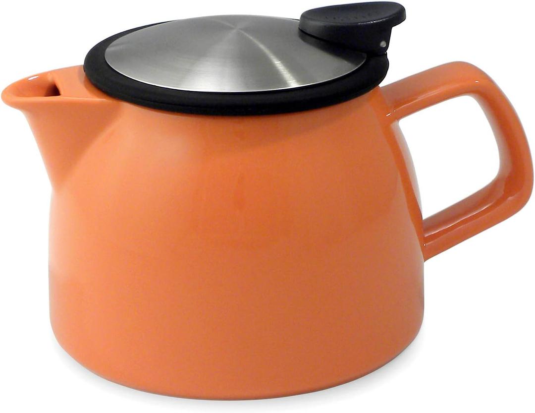 FORLIFE Bell Ceramic Teapot with Basket Infuser, 16-Ounce/470ml, Carrot
