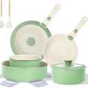 Pots and Pans Set Non Stick, 16pcs Induction Cookware with Detachable Handle, Space Saving Stackable Pot Set, Non Toxic Granite Kitchen Cooking Set, Oven Safe, Sage Green