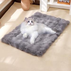 GDCARSL Cat Bed Mat Dog Crate Pads, Cat Beds for Indoor Cats Small Dogs, Plush Pet Bed Mats Faux Fur Dog Crate Mat with Removable Pillow for Cages/Floor/Couch (Grey,M-15.7 * 23.6 in)