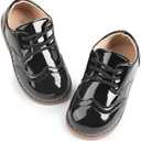 Meckior Toddler Boys Girls Black Dress Shoes Little Kid Oxford Shoes Wedding Church Dress Shoes PU Leather Lace Up School Uniform Loafer Flats Size 30