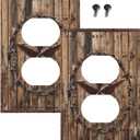 Outlet Covers Rustic Star Western Cowboy Wood 1 Gang Duplex Light Switch Cover Plate Decorative Wall Plates Electrical Switchplate Receptacle for Farmhouse Home Decor, 2 Pack