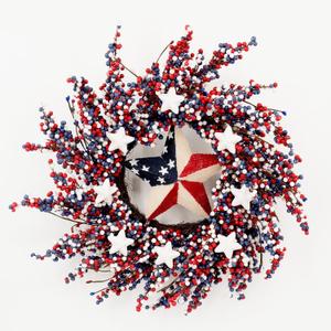 Seasons 22 Inch Patriotic Wreath, 4th of July Wreath for Front Door with Stars and Berries, Red White and Blue Wall Decor