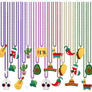 NOVWANG 21 PCS Cinco de Mayo Fiesta Beaded Necklace, Metallic Bead Colorful Necklace for Mexican Fiesta Bachelorette Party Decorations Favors Supplies Decorations (11 Style)