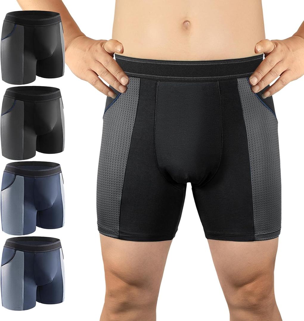 Carer Incontinence Underwear for Men Washable Mens Incontinence Briefs for Bladder Leak Protection 80ML Reusable Leak Proof Underwear for Men Urinary Absorbable Boxer Shorts (2 Black/2 Blue, 3XL)