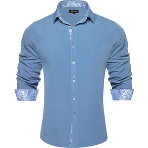 DiBanGu Men's Dress Shirt Long Sleeve Casual Button Down Shirts Regular Fit Inner Contrast Shirt for Business Party, L, Blue