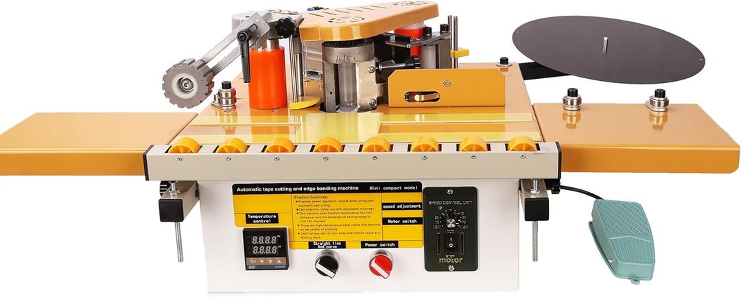 Edge Banding Machine, Portable Woodworking Edge Bander Curve Straight, Dual-Side Glue Application, Automatic Tape Breaking&Intelligent Temperature Control & Adjustable Speed 5-10m/min (110V) Edge Banding Machine, Portable Woodworking Edge Bander Curve Straight, Dual-Side Glue Application, Automatic Tape Breaking&Intelligent Temperature Control & Adjustable Speed 5-10m/min (110V)