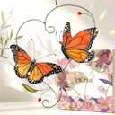 Monarch Butterfly Gifts for Grandma & Mom, Butterflies Suncatcher Stained Glass Window Hanging, Real Handmade Sun Catcher Indoor Window, Decorations in Garden Decor, Ornament for Mother