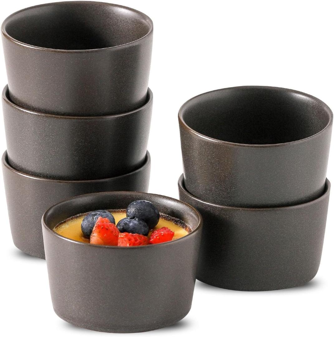 Ramekins 4 oz,Oven Safe Small Ramekins for Creme Brulee,Souffle,Black Ramkeins for Baking,Ceramic Mini Ramkeins Set of 6,Custard cups for Kitchen,Matte Black
