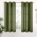 YoungsTex Olive Linen Curtains 54 Inch Length 2 Panels for Short Window, Dark Green Semi Sheer Drapes Light Filtering with Bronze Grommet for Living Room Bedroom, 42 X 54 Inch