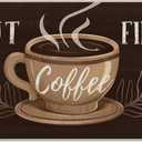 But First Coffee Themed Decorative Front Door Mat, Welcome Doormat Indoor Outdoor Brown Non-Slip Floor Entryway Rug, Coffee Bar Cafe Low Profile Home Kitchen Decoration 17x29 Inch