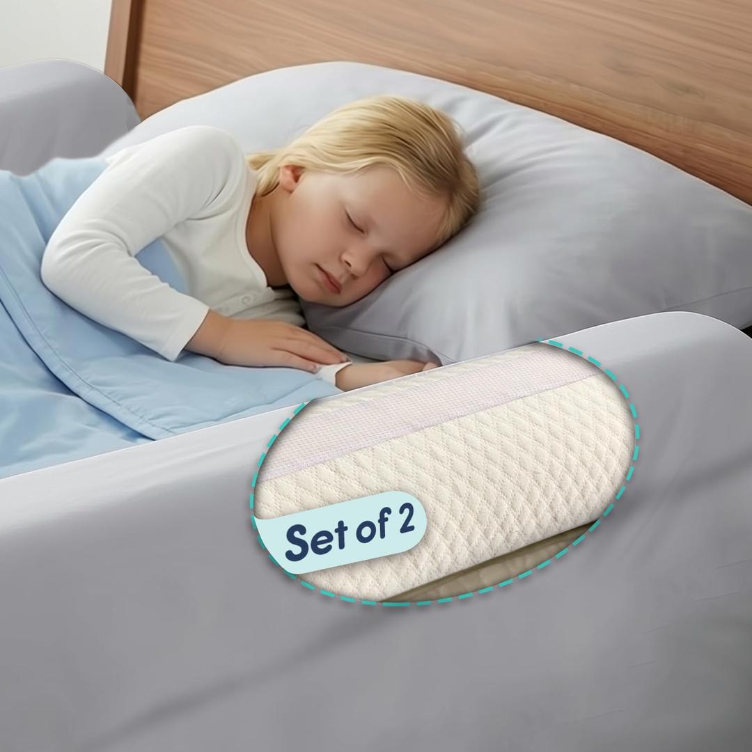 Hiccapop [2-Pack] Foam Bed Bumpers for Toddlers, Toddler Bed Rails w/ Water-resistant Cover, Bed Guard Rail for Toddlers for Twin, Queen, King Beds