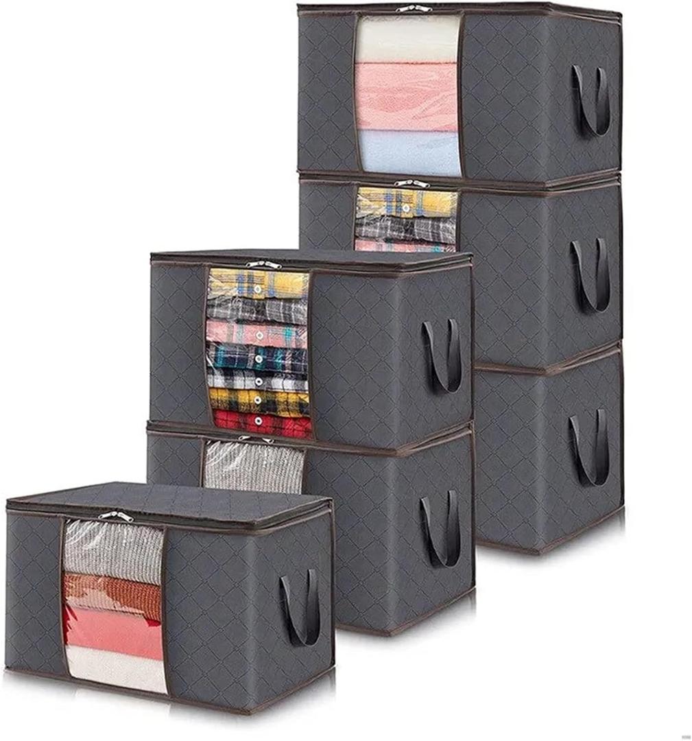 6pcs/Set 60 * 40 * 35cm Clothes Storage Bags Upgraded Foldable Fabric Storage Bags Storage Containers for Organizing Bedroom (Color : 6 pcs Grey)