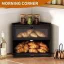 Corner Bread Box for Kitchen Countertop, Large 2 Layer Black Bamboo Breadbox for Homemade Bread, Bread Storage Container Bin Cabinet with Acrylic Window for Kitchen Counter Pantry Shelf