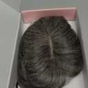 Flufymooz 100% Real Human Hair Toppers, 12 Inch Human Hair Toppers for Thinning Hair Large Hand-woven Area 360 Coverage Natural Hairpiece for Women 5"x3" Silk Base (Silver Gray With Brown Mixed)