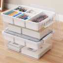 40Qt Stackable Storage Bins with Lids Trays Craft Box Organizers, 2Pack,WH