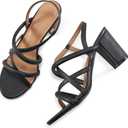 Aomigoct Chunky Heels for Women Prom: Comfortable Strappy Open Toe Heeled Sandals - Ankle Strap Wedding Dress Heel Shoes (7, Black)