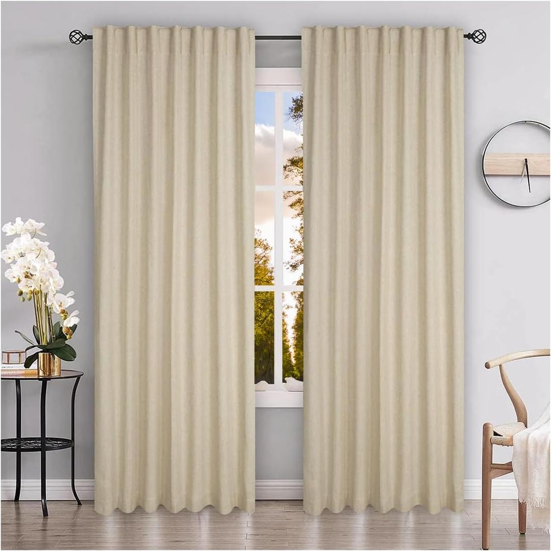 Natural Linen Tab Top Curtains 50x63 inch Set of 2 Panels - Long Flax Drapes for Living Room & Bedroom, Farmhouse Window Curtains, Rustic Linen Drapes for Modern Farmhouse & Boho Style Decor