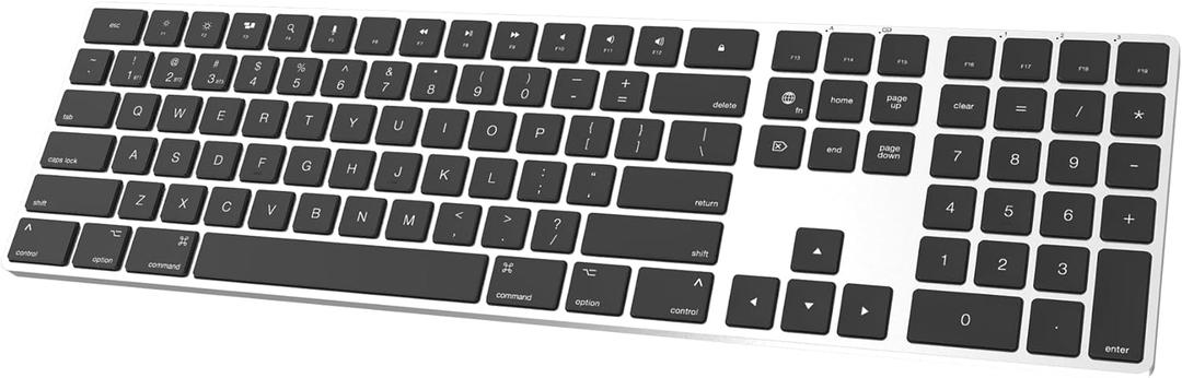 Bluetooth Slim Keyboard for Mac, Aluminum Rechargeable Keyboard Wireless, Low-Profile Silent Flat Key Compatible with Apple iMac, MacBook, Mac and iOS, Full Size - Silver Black