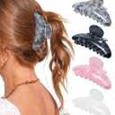 Lourny Acrylic Hair Clips for Women, 4.1 Inch Large Claw Clips for Thin Thick Hair Lightweight 4 PCS Non-Slip Cute Jaw Clips((Pink+White+Gray+Black)