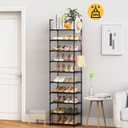 Narrow Shoe Rack 10 Tiers Tall Shoe Rack for Entryway Closet 20 24 Pairs Shoe & Boots Organizer Storage Shelf Durable Black Metal Stackable Shoe Cabinet with Hooks, 17.1D x 11.8W x 78.7H in