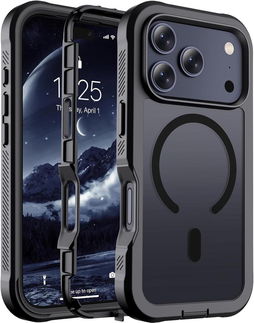 Magnetic for iPhone 17 Pro Case, [Compatible with MagSafe][Military Grade Drop Protection][Heavy Duty Protection][Non-Slip][Shockproof] 2-Layer Durable Bumper Phone Casee 6.3''-Black