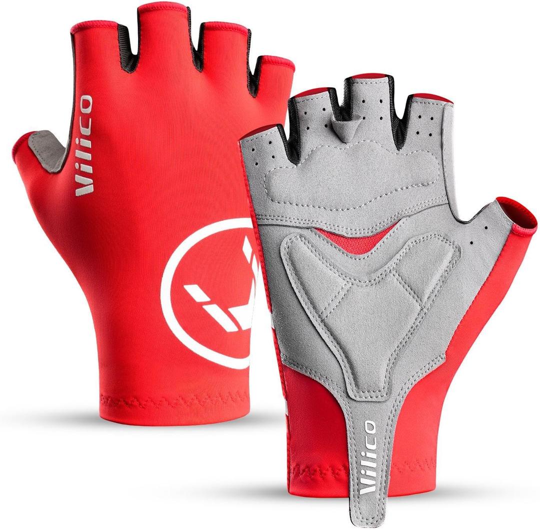 Half Finger Cycling Gloves - Breathable, Gel Padded & Shock-Absorbing Mountain/Dirt Bike Gloves for Men & Women (red)