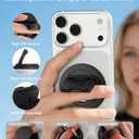SEMBO Magnetic Phone Ring Holder with Kickstand for MagSafe, Two-Sided Magnet, 360 Rotation Comfortable Flip Out Silicone Plate Finger Grip Gym Accessories for iPhone 17 Pro Max 16 15 14 13 12(Black)