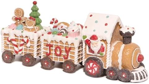 Hodao Christmas Gingerbread Man Train Figurines - Cute Indoor Holiday Decorations for Tabletop, Fireplace, or Centerpiece - Perfect Winter Christmas Decor and Gift (7.5" L Brown)