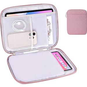 9-11 Inch Tablet Sleeve Pouch, Padded Case Bag for iPad Pro 11-in (M4), iPad 10.9 (10th Gen), iPad Air 11-in (M2), Galaxy Tab S9/S8, Slim Portable Protective Cover with Front Pocket (Pink)