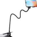 Gooseneck Phone Holder for Bed - [Upgraded Stable Clip] for Desk, Headboard, Bed, Bedside, Table, Flexible Long Arm Stand, Overhead Cell Phone Clamp Mount, for All 4-7 Devices-Black