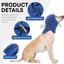 Dog Calming Hoodie - No Shake Ear Wraps for Dogs, Anxiety Relief & Noise Protection, Pet Ear Cover for Thunderstorms, Firework, Grooming, Force Drying, Blue L