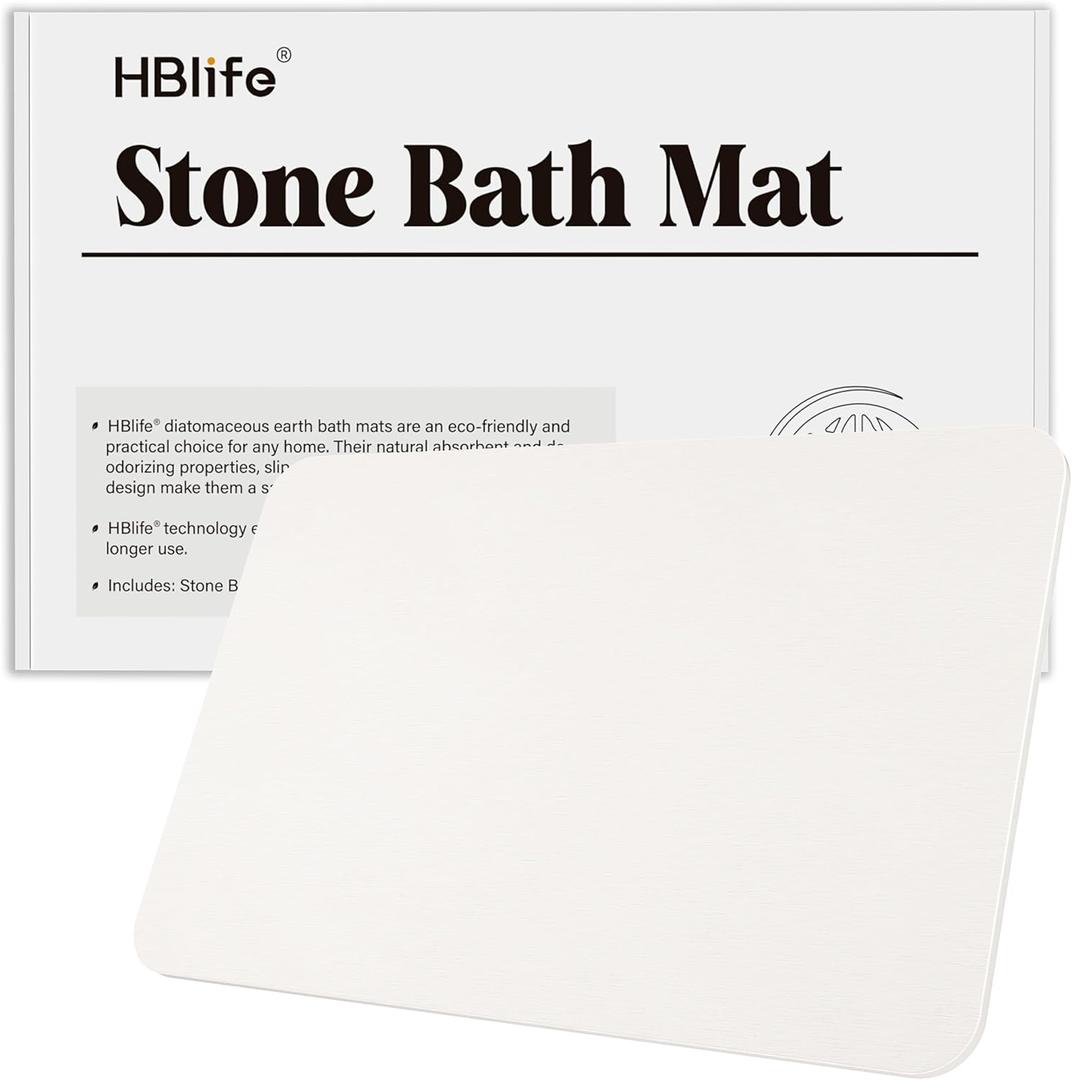 HBlife Stone Bath Mat, Quick Dry Diatomite Stone Bath Mat for Bathroom, Stone Drying Mat for Kitchen Counter, Natural Diatomaceous Earth Bath Stone Mat (23.5" X 15") (White)