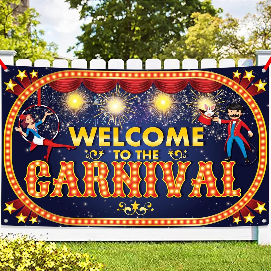 KatchOn, Welcome to The Carnival Banner - XtraLarge, 72x44 Inch | Carnival Games | Carnival Backdrop for Birthday Party | Circus Theme Party Decorations | Carnival Banner for Circus Decoration (Blue)