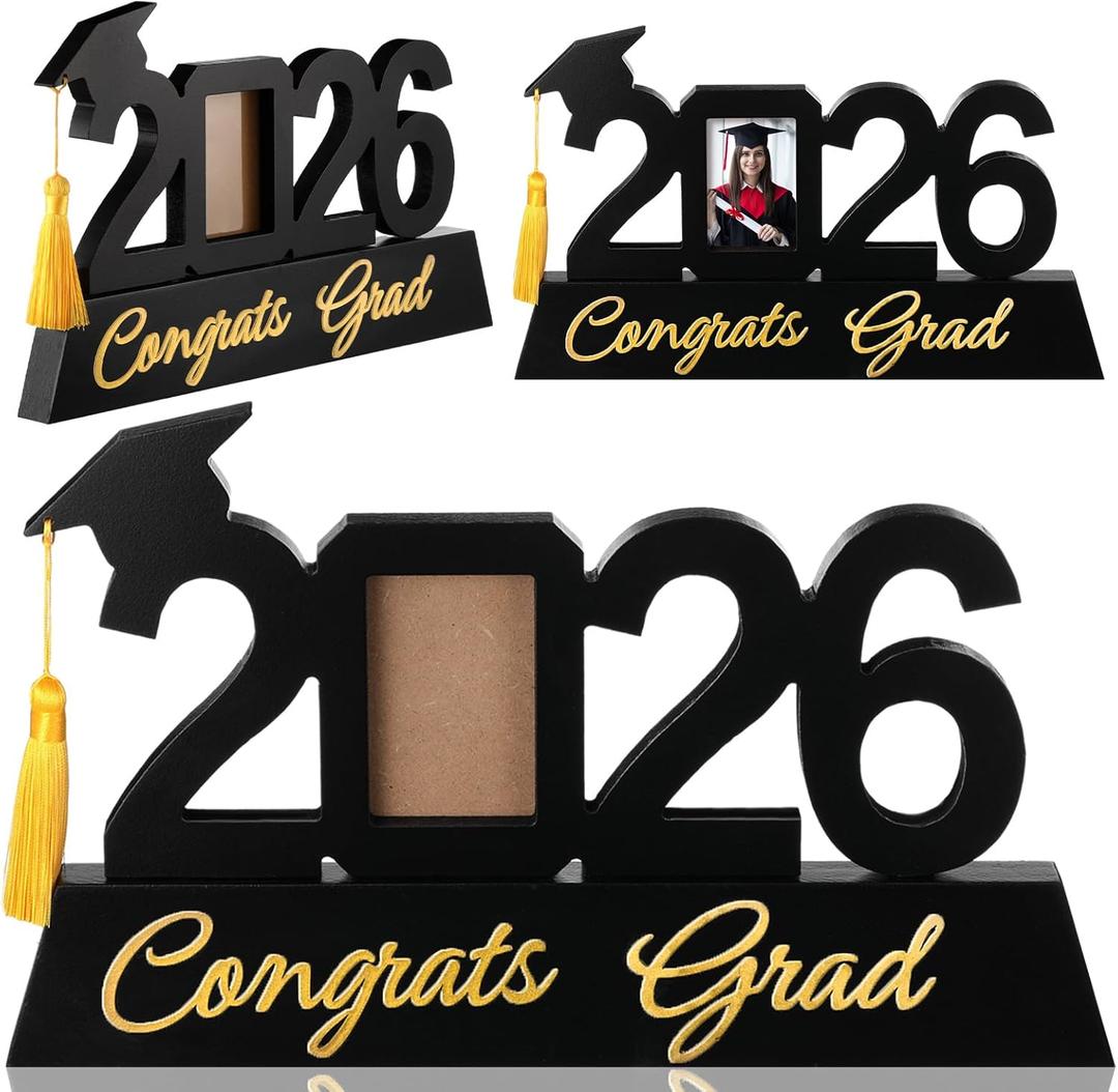 Leinuosen Congrats Grad Frame 2026 Graduation Gifts Black Wooden Standing Frame with Tassel Holder for 2.5 * 3.5" Photo Graduation Party Decorations Table Centerpieces for College Senior High School