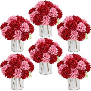 6 Set Pre-Made Flower Table Centerpieces - Burgundy & Dusty Pink