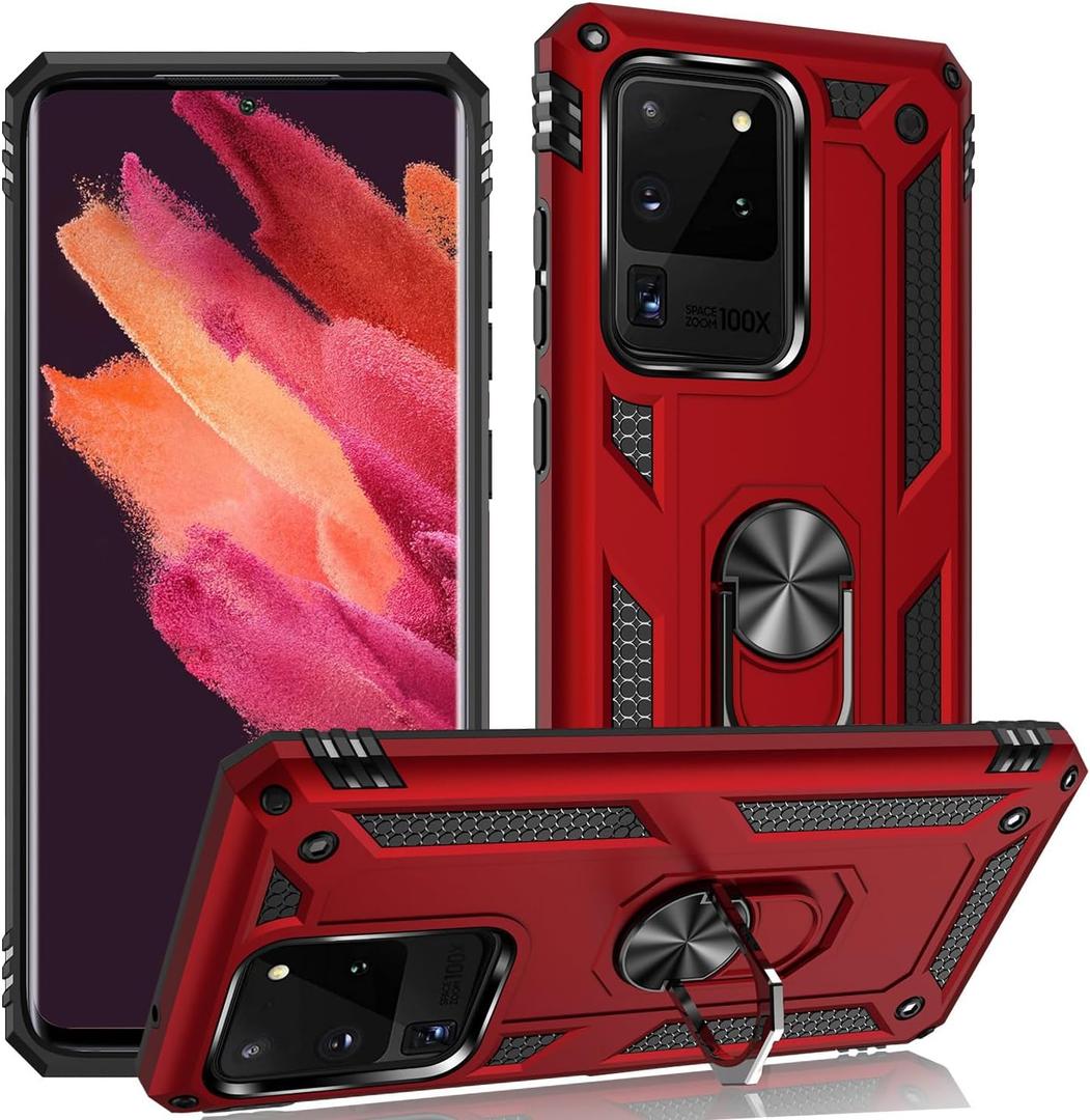 ADDIT S20 Ultra Case, Phone Case for Samsung Galaxy S20 Ultra Case, with Kickstand Ring, Adjustable Stand, Military Grade, Heavy Duty Protection, Shockproof, Anti-Fingerprint, Support Magnet Car Mount, Red