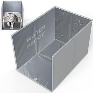 24"L 17"W 16"H Foldable Cat Litter Box Enclosure, All-in-One Litter Box Splash Guard for Large Litter Pan, High Sided Litter Box Shield with Removable Mat, Easy to Clean, No Mess, Odorless