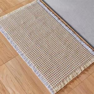 Bathroom Rug Absorbent Waffle Bath Mat Non Slip Machine Washable Toilet Carpet Soft Thin Bath Runner for Bathroom Floor, Tub and Shower, Beige, 24" x 36"