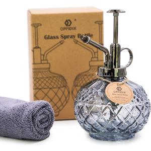 OFFIDIX Plant Mister, Vintage Glass Spray Bottle, Flower Mister 300ML Small Watering Can with Plastic Top Pump, Spray Bottle for Garden, Plants, Cleaning (Gray)